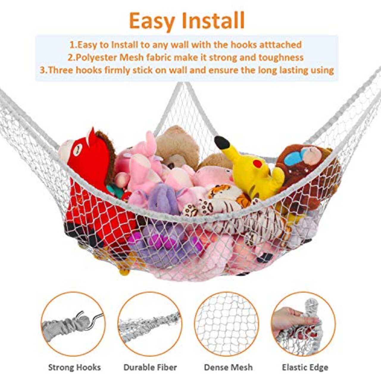 Stuffed Animals Net, Toy Hammock for Stuffed Animals, Jumbo Toy Storage Net 83" Wall Sling Corner Extra Large Kids Children Mesh Toy Net Organizer (Gray, 83 Inch)